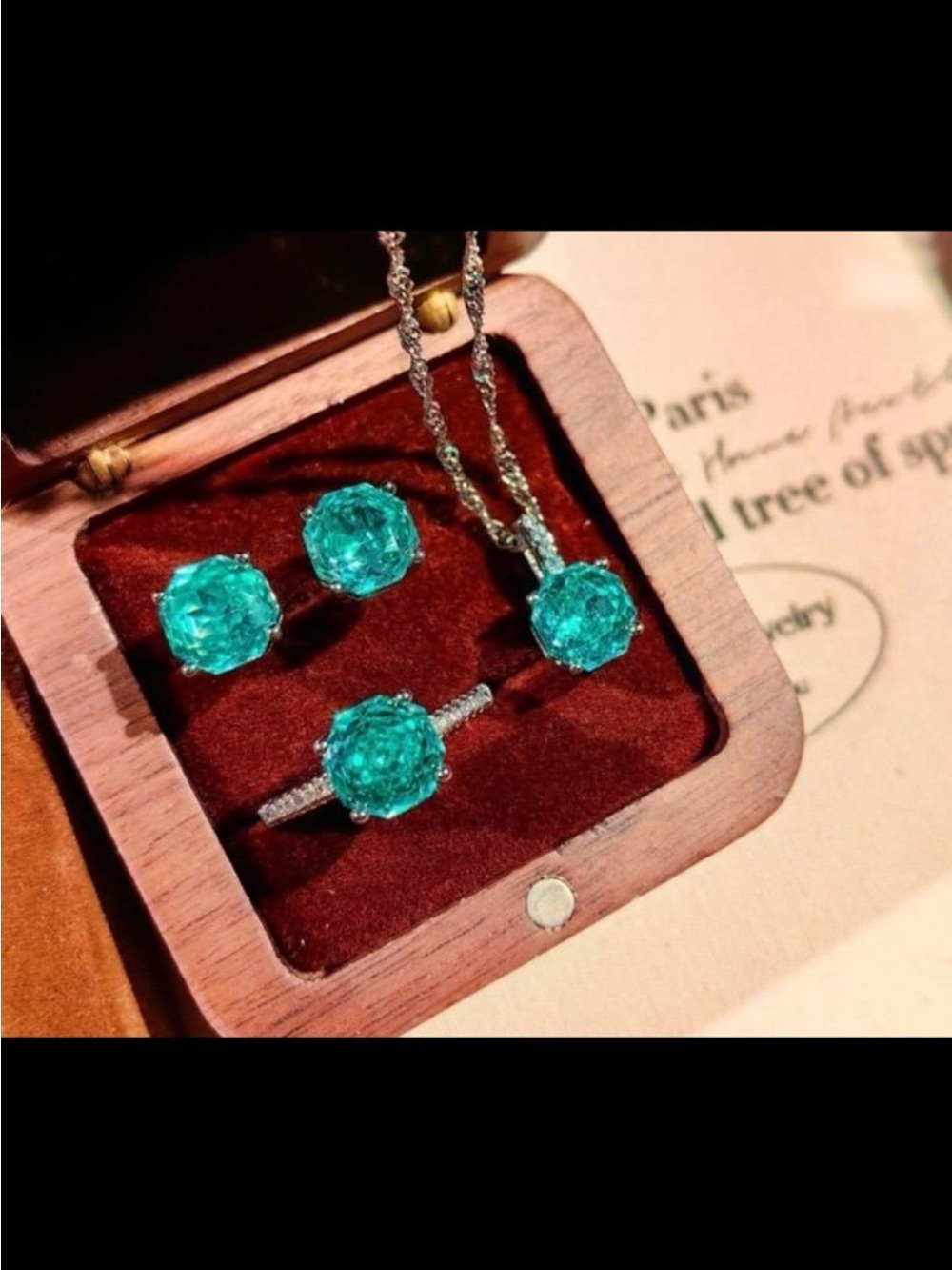 Rose cut Paraiba lab made silver set, paired with high glittering crystals #499